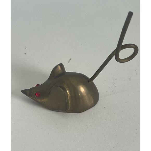 Vintage Solid Brass Mouse, Rudy Rhinestone Eyes, Extra Long Tail - Picture 1 of 4
